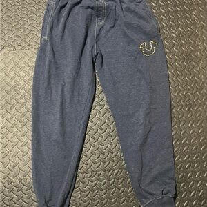 True Religion Navy Sweatpants with Yellow Stitch Logo
